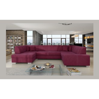 Canapé panoramique en U Rose foncé convertible 6 places HAVANE avec coffre à literie 