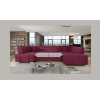 Canapé panoramique en U Rose foncé convertible 6 places HAVANE avec coffre à literie 