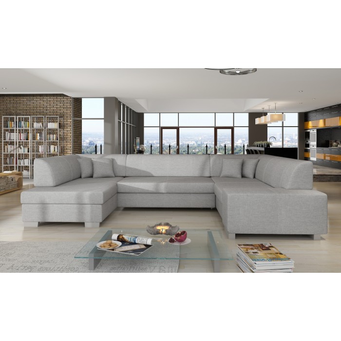Canapé panoramique en U Gris convertible 6 places HAVANE confort moelleux 
