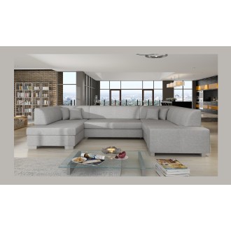Canapé panoramique en U Gris convertible 6 places HAVANE confort moelleux 