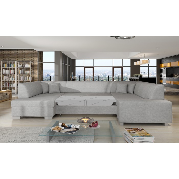 Canapé panoramique en U Gris convertible 6 places HAVANE confort moelleux 