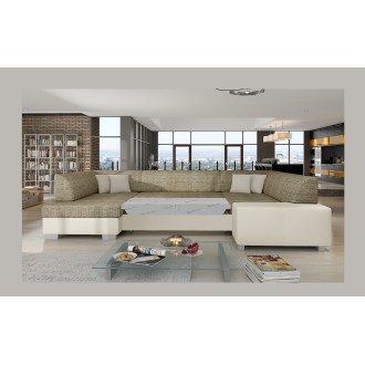 Canapé panoramique en U Gris convertible 6 places HAVANE confort moelleux 