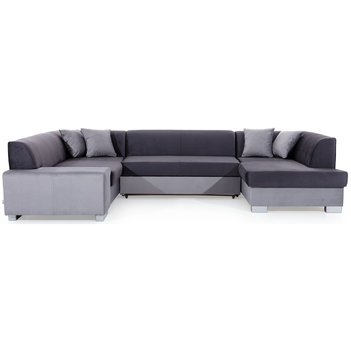 Canapé panoramique en U Gris foncé convertible 6 places HAVANE avec assise profonde 