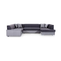 Canapé panoramique en U Gris foncé convertible 6 places HAVANE avec assise profonde 