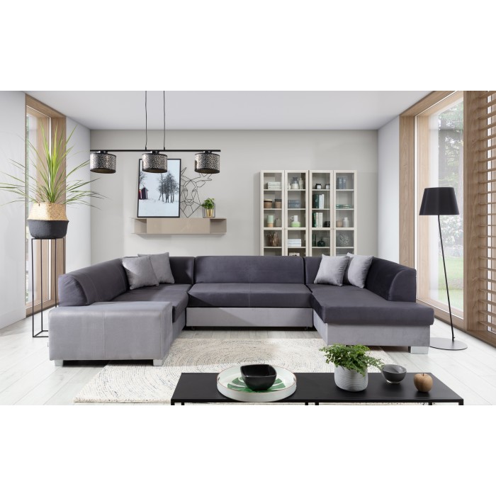 Canapé panoramique en U Gris foncé convertible 6 places HAVANE avec assise profonde 