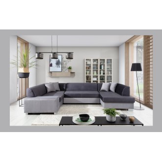 Canapé panoramique en U Gris foncé convertible 6 places HAVANE avec assise profonde 