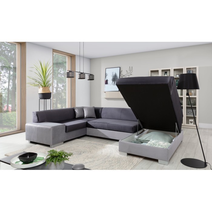 Canapé panoramique en U Gris foncé convertible 6 places HAVANE avec assise profonde 
