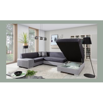 Canapé panoramique en U Gris foncé convertible 6 places HAVANE avec assise profonde 