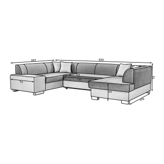 Canapé panoramique en U Gris foncé convertible 6 places HAVANE avec assise profonde 