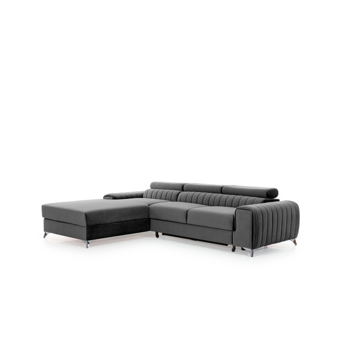 Canapé d’angle gauche Gris foncé convertible 3 places JAYSON avec couchage 