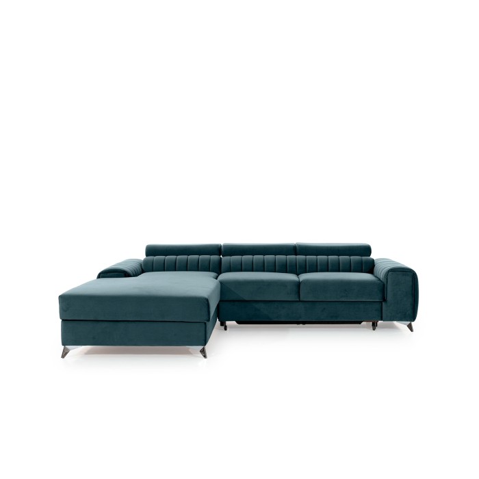 Canapé d’angle gauche Bleu canard convertible 3 places JAYSON couchage spacieux 