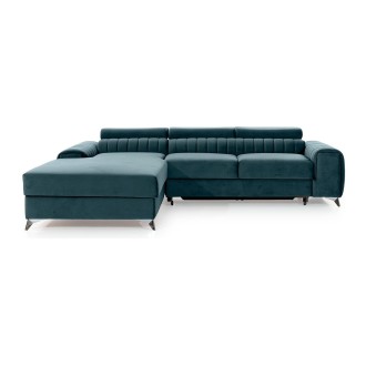 Canapé d’angle gauche Bleu canard convertible 3 places JAYSON couchage spacieux 
