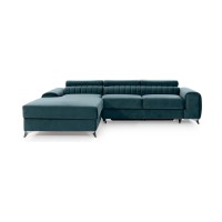 Canapé d’angle gauche Bleu canard convertible 3 places JAYSON couchage spacieux 