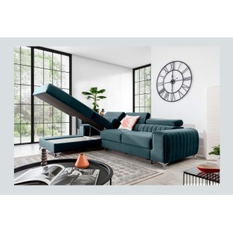 Canapé d’angle gauche Bleu canard convertible 3 places JAYSON couchage spacieux 