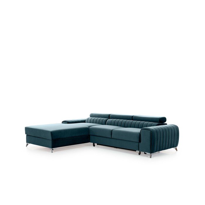 Canapé d’angle gauche Bleu canard convertible 3 places JAYSON couchage spacieux 