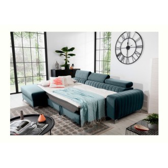 Canapé d’angle gauche Bleu canard convertible 3 places JAYSON couchage spacieux 