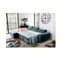 Canapé d’angle gauche Bleu canard convertible 3 places JAYSON couchage spacieux 
