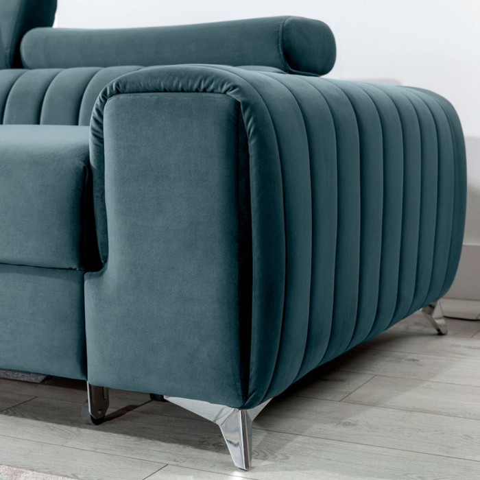 Canapé d’angle gauche Bleu canard convertible 3 places JAYSON couchage spacieux 