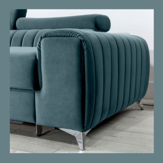 Canapé d’angle gauche Bleu canard convertible 3 places JAYSON couchage spacieux 