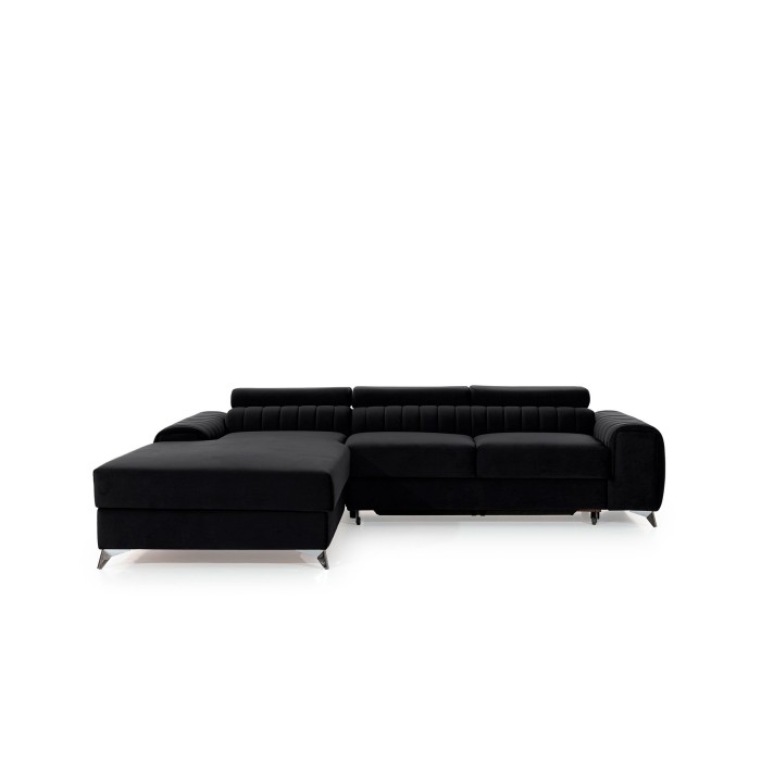 Canapé d’angle gauche Noir convertible 3 places JAYSON assise mousse HR 