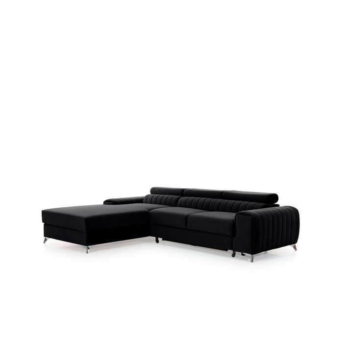 Canapé d’angle gauche Noir convertible 3 places JAYSON assise mousse HR 