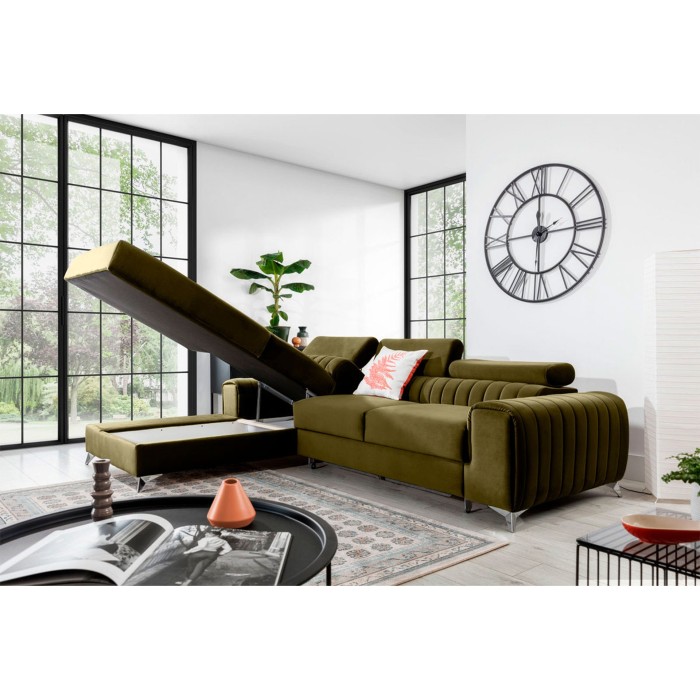 Canapé d’angle gauche Vert olive convertible 3 places JAYSON confort modulable 