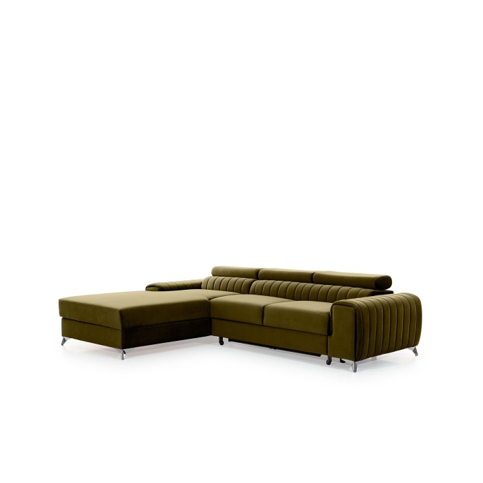 Canapé d’angle gauche Vert olive convertible 3 places JAYSON confort modulable 