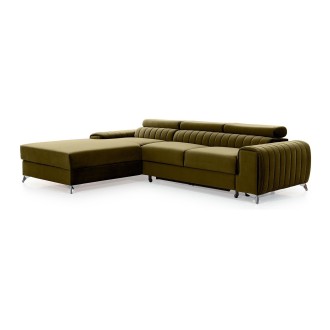 Canapé d’angle gauche Vert olive convertible 3 places JAYSON confort modulable 