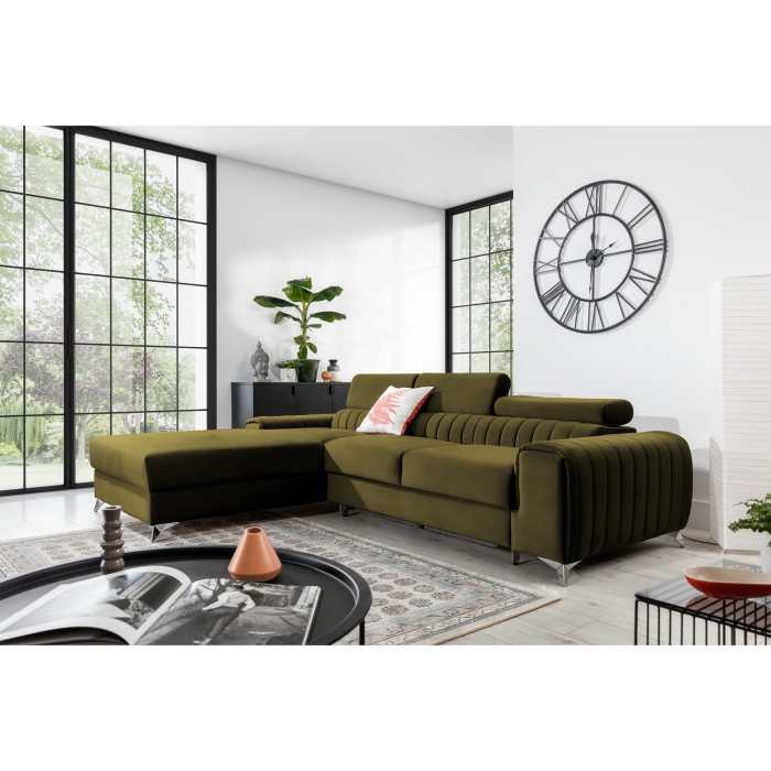 Canapé d’angle gauche Vert olive convertible 3 places JAYSON confort modulable 