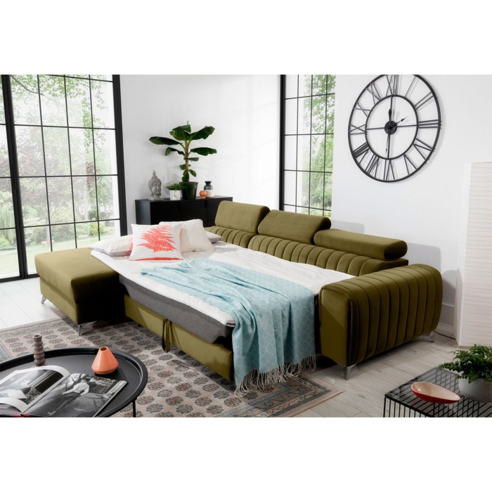 Canapé d’angle gauche Vert olive convertible 3 places JAYSON confort modulable 