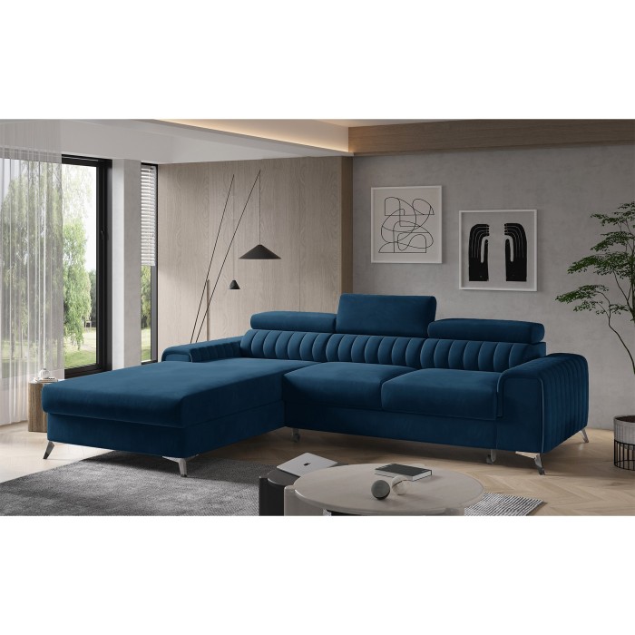 Canapé d’angle gauche Bleu foncé convertible 3 places JAYSON pour salon contemporain 