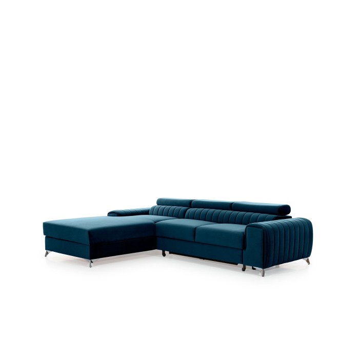 Canapé d’angle gauche Bleu foncé convertible 3 places JAYSON avec rangement intégré 