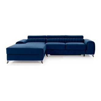 Canapé d’angle gauche Bleu foncé convertible 3 places JAYSON couchage d’appoint 