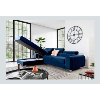Canapé d’angle gauche Bleu foncé convertible 3 places JAYSON couchage d’appoint 