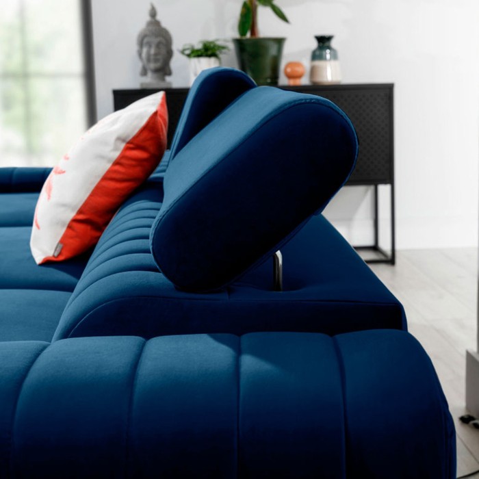 Canapé d’angle gauche Bleu foncé convertible 3 places JAYSON couchage d’appoint 