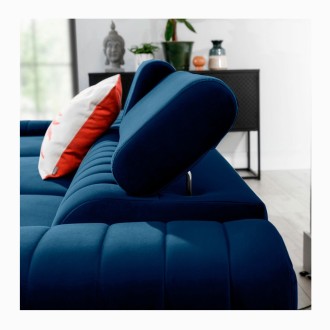 Canapé d’angle gauche Bleu foncé convertible 3 places JAYSON couchage d’appoint 