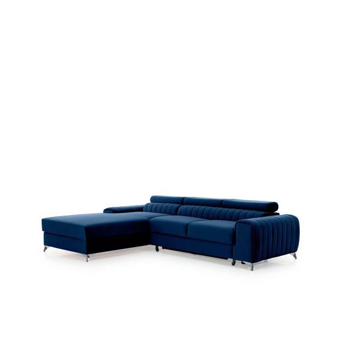 Canapé d’angle gauche Bleu foncé convertible 3 places JAYSON couchage d’appoint 