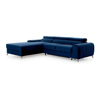 Canapé d’angle gauche Bleu foncé convertible 3 places JAYSON couchage d’appoint 