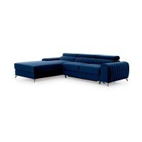 Canapé d’angle gauche Bleu foncé convertible 3 places JAYSON couchage d’appoint 