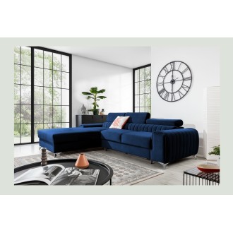 Canapé d’angle gauche Bleu foncé convertible 3 places JAYSON couchage d’appoint 