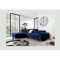 Canapé d’angle gauche Bleu foncé convertible 3 places JAYSON couchage d’appoint 