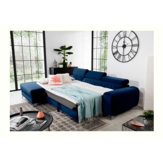 Canapé d’angle gauche Bleu foncé convertible 3 places JAYSON couchage d’appoint 