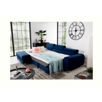 Canapé d’angle gauche Bleu foncé convertible 3 places JAYSON couchage d’appoint 