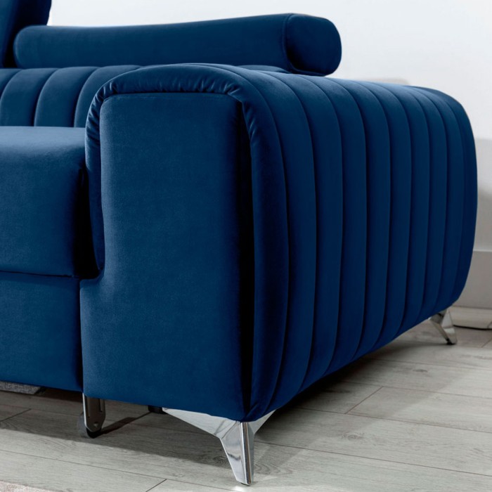 Canapé d’angle gauche Bleu foncé convertible 3 places JAYSON couchage d’appoint 