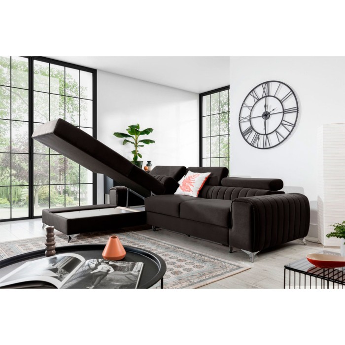 Canapé d’angle gauche Gris foncé convertible 3 places JAYSON design contemporain 