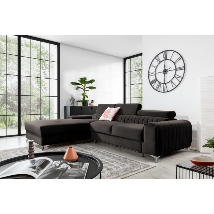 Canapé d’angle gauche Gris foncé convertible 3 places JAYSON design contemporain 