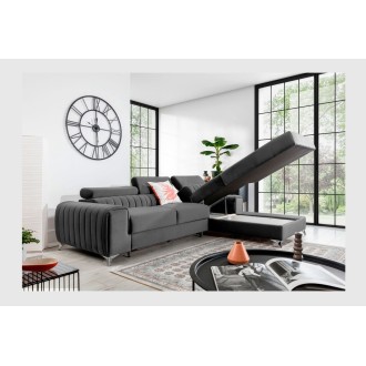 Canapé d’angle droit Gris foncé convertible 3 places JAYSON avec couchage 