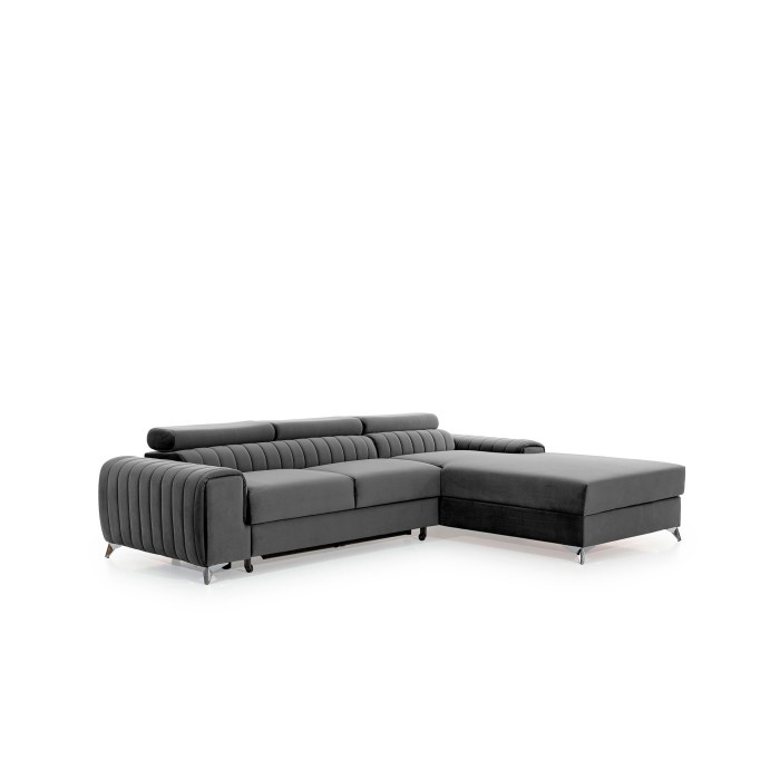 Canapé d’angle droit Gris foncé convertible 3 places JAYSON avec couchage 