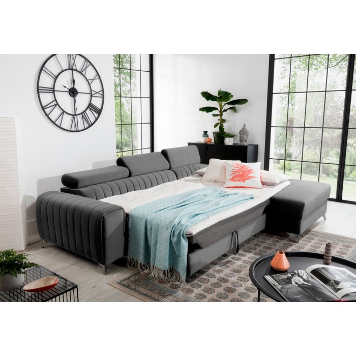 Canapé d’angle droit Gris foncé convertible 3 places JAYSON avec couchage 