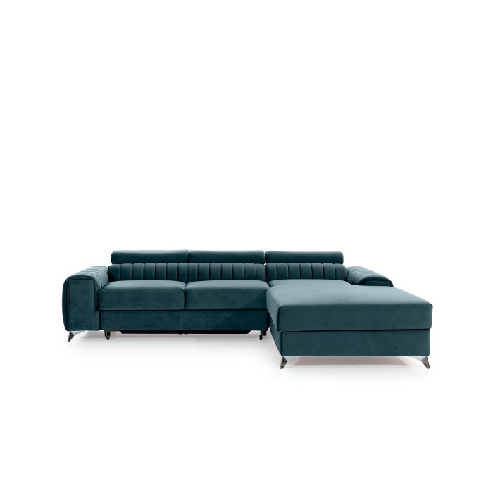 Canapé d’angle droit Bleu canard convertible 3 places JAYSON couchage spacieux 